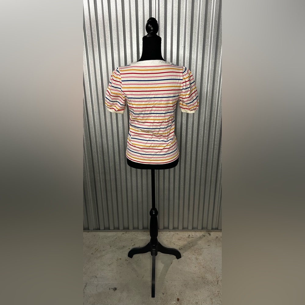 Women’s Draper James Pink Blue Striped Short Sleeve Blouse Designer Small - Picture 2 of 4
